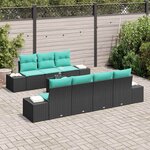 vidaXL Ensemble de canapé de jardin avec coussin 8 Pièces Noir polyrotin