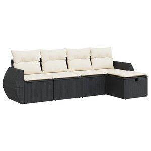 vidaXL Salon de jardin 5 Pièces avec coussins noir résine tressée
