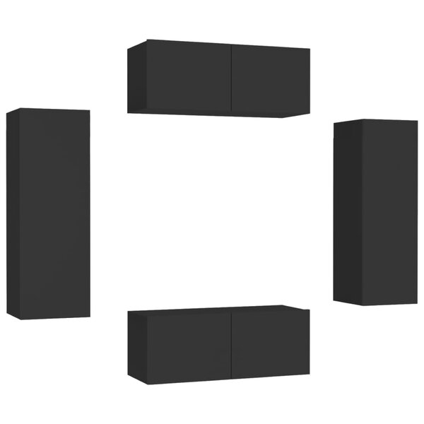 vidaXL Ensemble de meubles TV 4 Pièces Noir Bois d'ingénierie