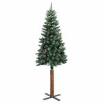 vidaXL Sapin de Noël mince bois véritable et neige blanche vert 210 cm