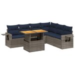 vidaXL Salon de jardin 7 Pièces avec coussins gris résine tressée