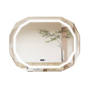 Miroir de salle de bain ovale avec led antibuée 3 couleurs fonction mémoire affichage temps/température incassable 20_0005043
