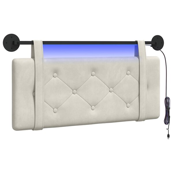 vidaXL Tête de lit suspendue Avec lumière LED Crème Velours