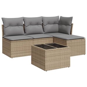 vidaXL Salon de jardin avec coussins 5 Pièces beige résine tressée