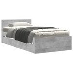 vidaXL Cadre de lit avec tête de lit sans matelas gris béton 75x190 cm