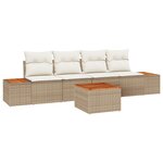 vidaXL Ensemble de Salon de Jardin 5 Pièces avec Coussins Beige en Poly Rattan et Acacia