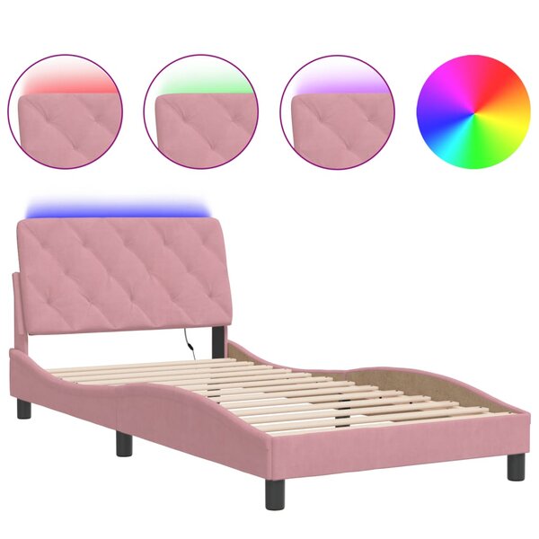 vidaXL Cadre de lit avec lumières LED rose 100x200 cm velours