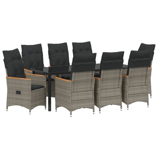 vidaXL Ensemble repas de jardin de 9 pièces avec des coussins en rattan poly gris