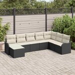 vidaXL Ensemble de canapé de jardin avec coussin 8 Pièces Noir Poly rotin