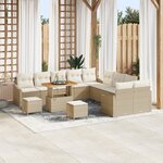 Set de canapé de jardin 13 pièces avec coussins beige en poly rattan acacia