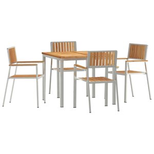 vidaXL Ensemble de repas extérieur 5 Pièces Marron Bois de teck massif