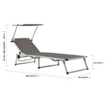 vidaXL Chaise longue pliable avec toit aluminium et textilène gris