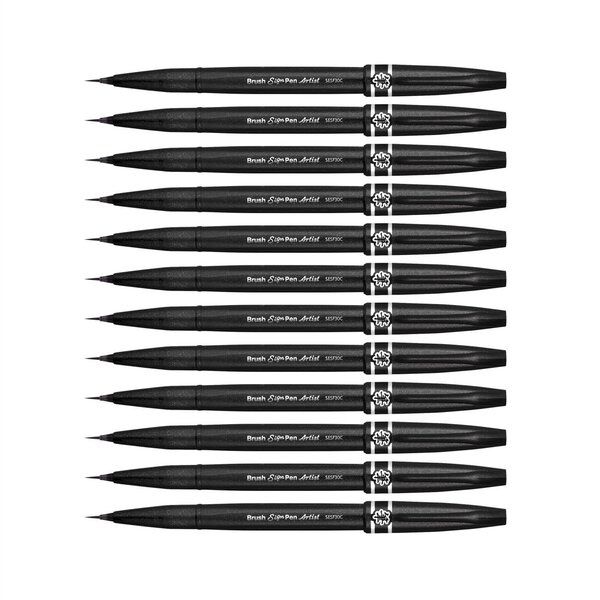 Stylo Feutre Sign Pen Artist Pointe Pinceau Extra Fine Noir x 12 PENTEL ARTS