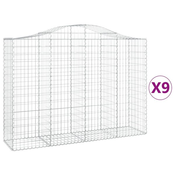 vidaXL Paniers à gabions arqués 9 Pièces 200x50x140/160 cm Fer galvanisé