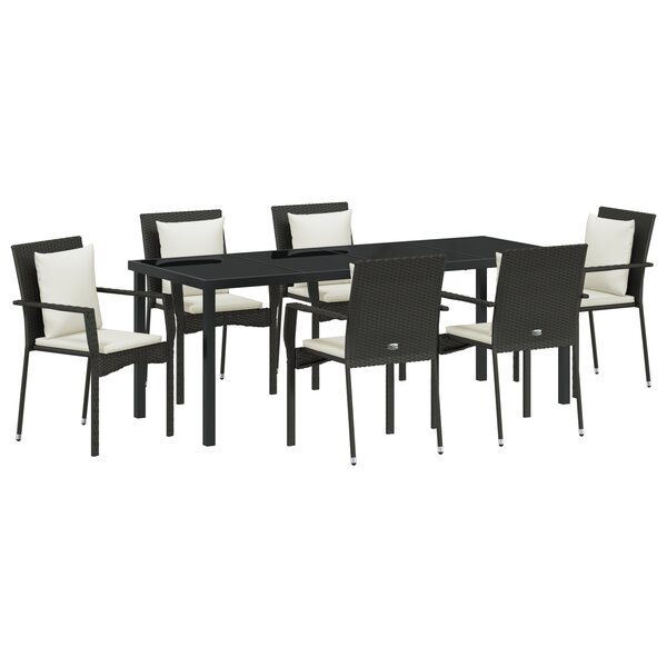 vidaXL Ensemble de jardin 7 Pièces Noir 200 x 80 x 73 cm Osier PE