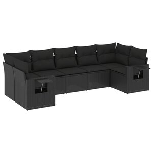 vidaXL Salon de jardin 7 Pièces avec coussins noir résine tressée