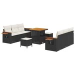 vidaXL Ensemble de canapé de jardin avec coussin 9 Pièces Noir Poly rotin