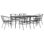 vidaXL Ensemble à manger de jardin 7Pièces noir poly rotin verre
