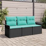 vidaXL Ensemble de Canapés avec coussin 3 Pièces Noir et Bleu polyrotin