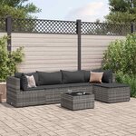 vidaXL Salon de jardin 6 Pièces avec coussins Gris Résine tressée