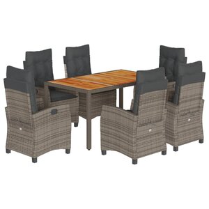 vidaXL Ensemble à manger de jardin et coussins 7 Pièces gris rotin