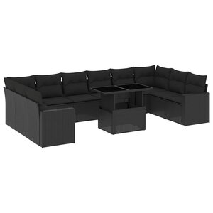 vidaXL Salon de jardin 11 Pièces avec coussins noir résine tressée