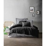 Parure de lit - housse de couette 220 x 240 + 2 taies d'oreiller 60 x 60 coton renforcé - Noir