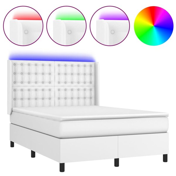 vidaXL Sommier à lattes de lit matelas LED Blanc 140x200 cm Similicuir