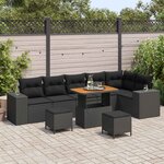 vidaXL Ensemble de canapé de jardin avec coussin 9 Pièces Noir polyrotin