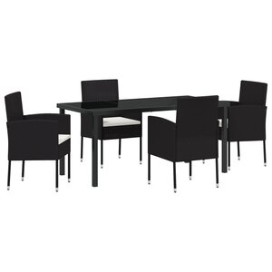 vidaXL Set de repas de jardin 5 pièces avec coussins en rattan polyester noir