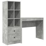 vidaXL Bureau avec Rangement Gris Béton Bois d'ingénierie