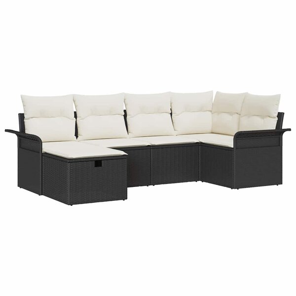 vidaXL Ensemble de canapé de jardin avec coussin 6 Pièces Noir Poly rotin
