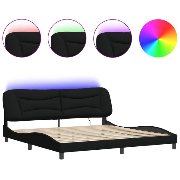 vidaXL Cadre de lit avec LED sans matelas Hvar noir 200x200 cm tissu