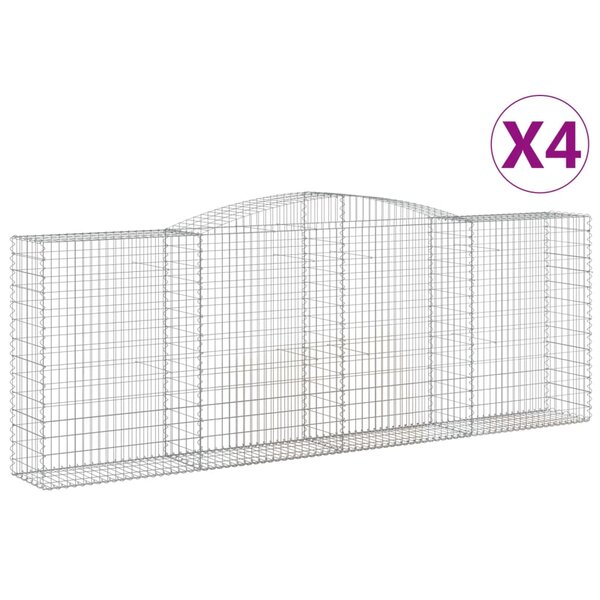 vidaXL Paniers à gabions arqués 4 Pièces 400x50x140/160 cm Fer galvanisé