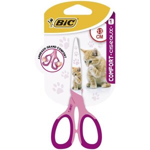 BIC Comfort Ciseaux Enfants pour Droitier 13 cm - Décor Chat ou Football, Blister de 1