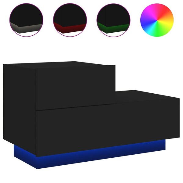 vidaXL Table de chevet avec lumières LED noir 70x36x40 5 cm