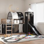 vidaXL Lit superposé avec toboggan et rideaux blanc et noir 80x200 cm
