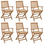 vidaXL Chaises pliables de jardin 6 Pièces avec coussins Bois d'acacia