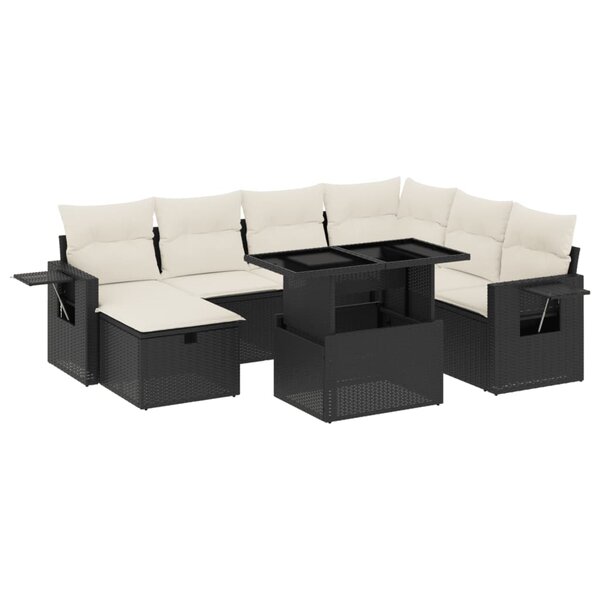 vidaXL Salon de jardin 8 Pièces avec coussins noir résine tressée