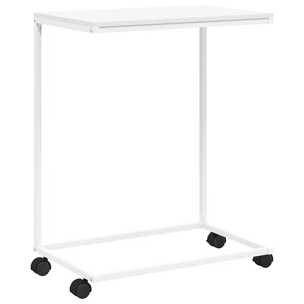vidaXL Table d'appoint avec roues Blanc 55x35x70 cm Bois d'ingénierie