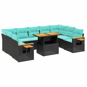 vidaXL Salon de jardin 10 Pièces avec coussins noir résine tressée