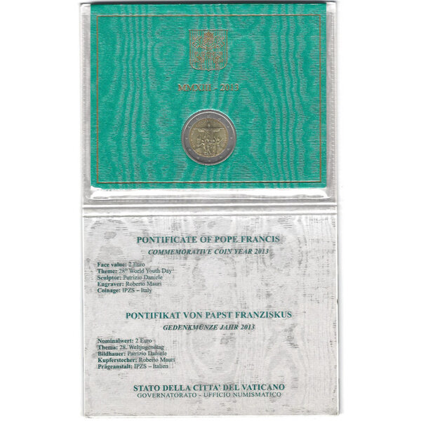 2 euros commémorative Vatican 2013 - GMG à Rio de Janeiro en coffret BU.