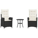 vidaXL Ensemble de bistro 3 Pièces avec coussins noir résine tressée