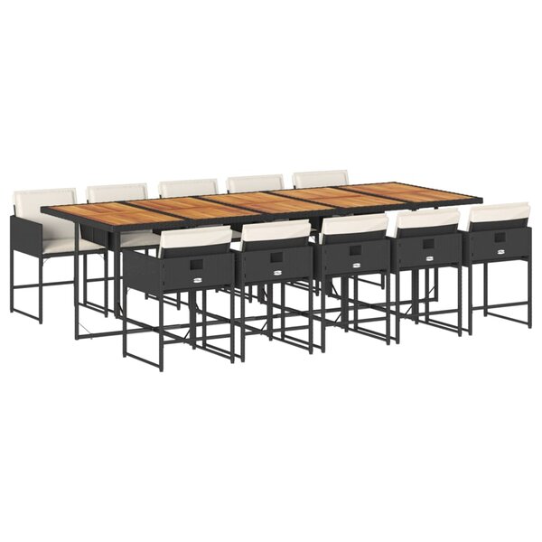 vidaXL Ensemble à manger de jardin 11 Pièces coussins noir résine tressée