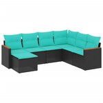 vidaXL Salon de jardin 7 Pièces avec coussins noir résine tressée