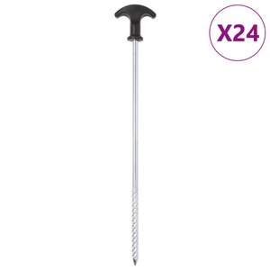 vidaXL Piquets de tente 24 Pièces 30 cm Ø7 mm acier galvanisé