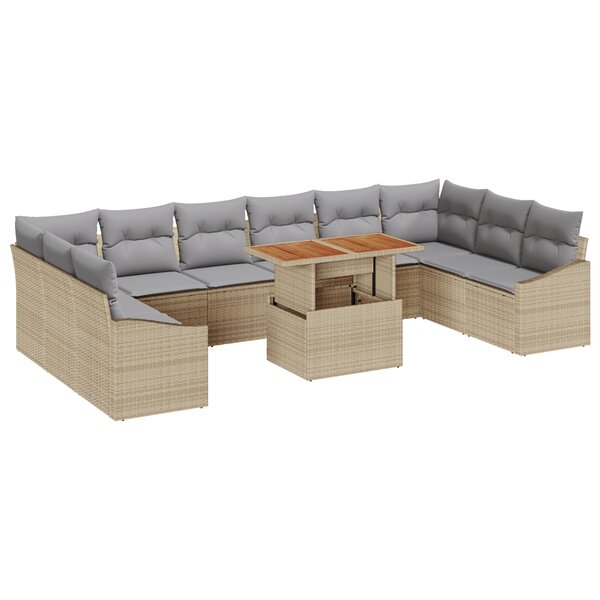 vidaXL Ensemble de Sofa de Jardin 11 Pièces avec Coussins Beige Poly Rattan