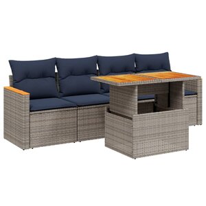vidaXL Salon de jardin 5 Pièces avec coussins gris résine tressée