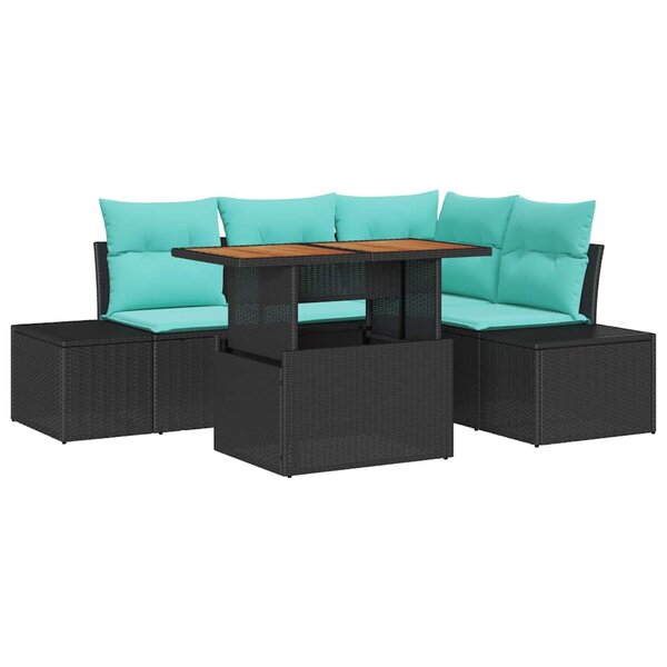vidaXL Ensemble de salle à manger pour jardin 5 Pièces Noir et Sarcelle