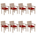vidaXL Chaises de jardin empilables avec coussins 8 Pièces Teck solide
